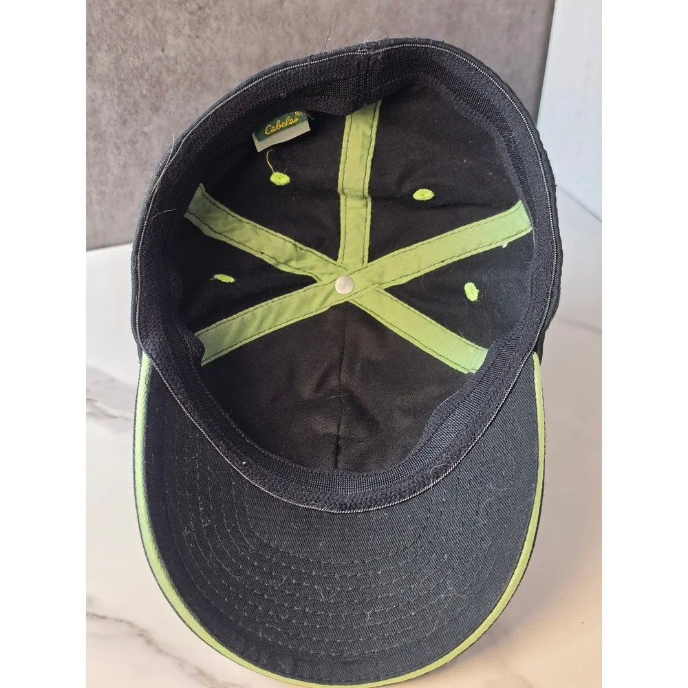 Cabelas 1961 Youth Black Lime Green Embroidered Stretch Fit Baseball Hat Cap